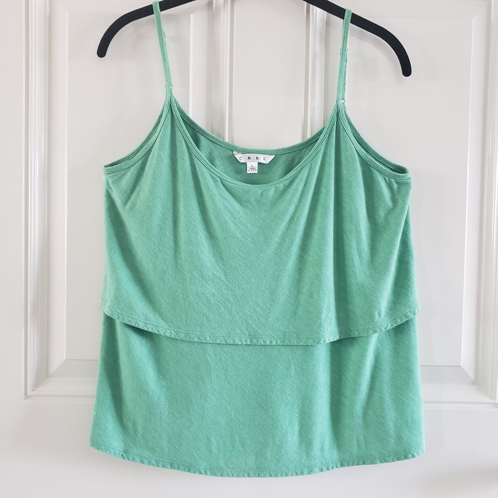 CABI Scoop Neck Sleeveless Spaghetti Tiered Green Top
